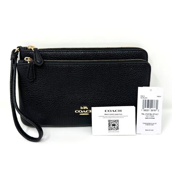 Coach Double Zip Wallet in Black Leather C5610 - Picture 2 of 7